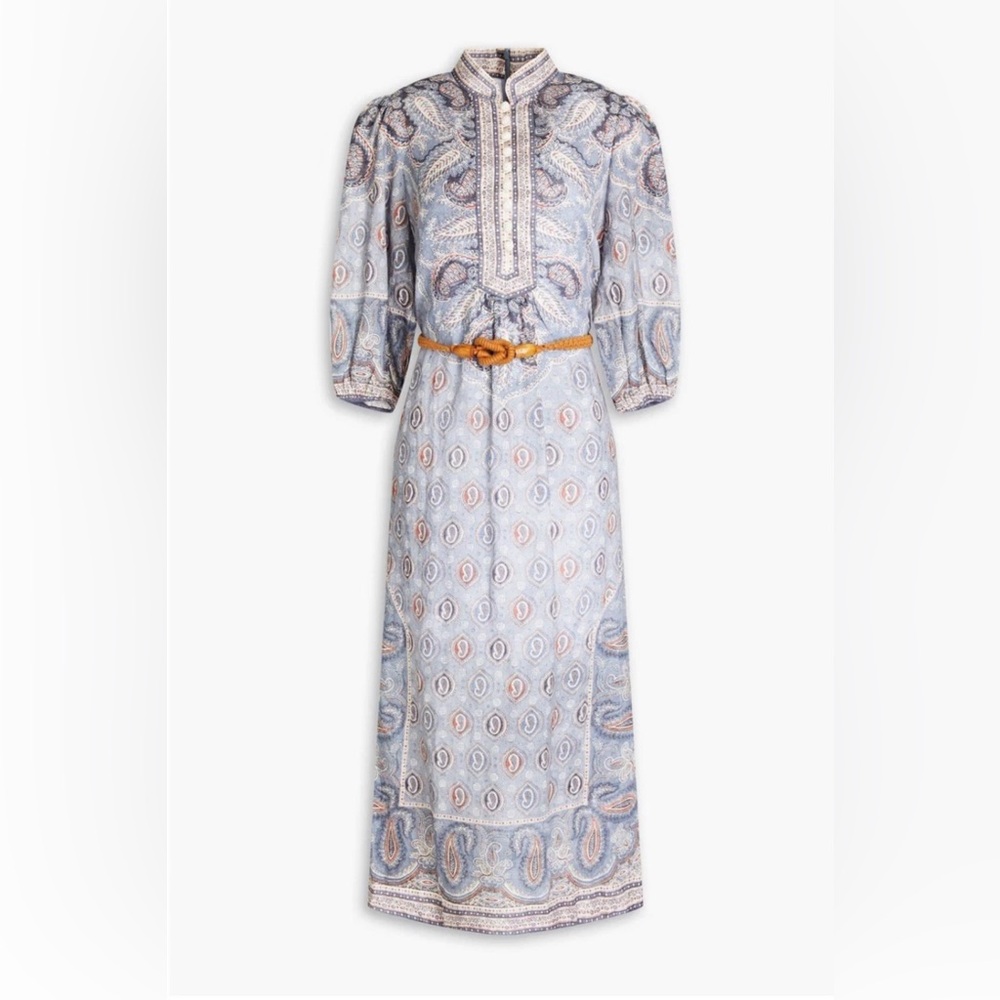ZIMMERMANN Belted paisley-print linen midi dress ⚪️ - Picture 2 of 11
